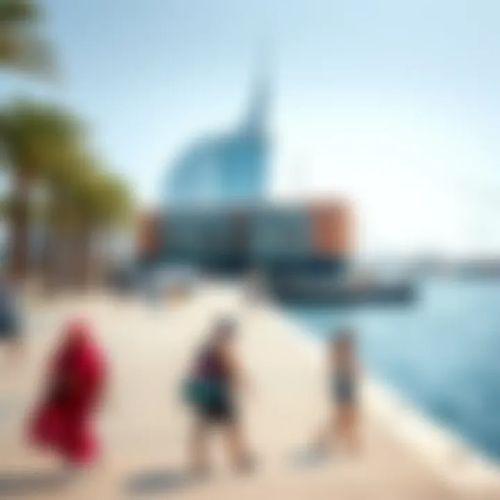 Visitors enjoying recreational activities by the waterfront of Al Wasl Port.