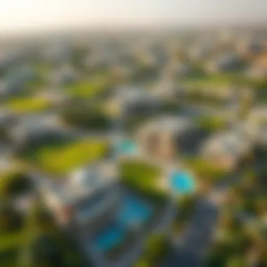 Aerial view of Damac Hills showcasing luxury villas and lush green spaces