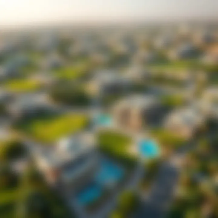 Aerial view of Damac Hills showcasing luxury villas and lush green spaces