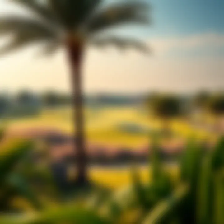 Elegant golf course within Damac Hills surrounded by palm trees