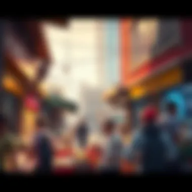 A vibrant market scene capturing the essence of commerce in DMCC