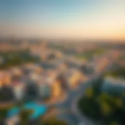 Aerial view showcasing Al Furjan's residential buildings and parks