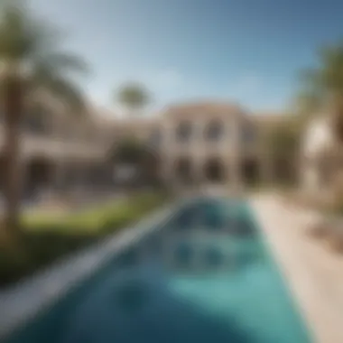 Community amenities in Dubai Golf Estate including a pool and clubhouse