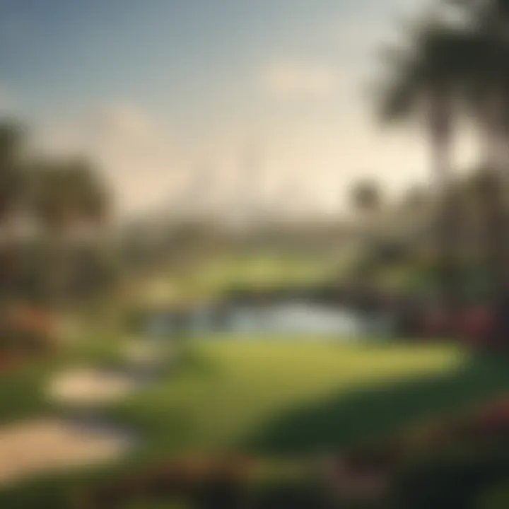 Golf course at Dubai Golf Estate surrounded by palm trees