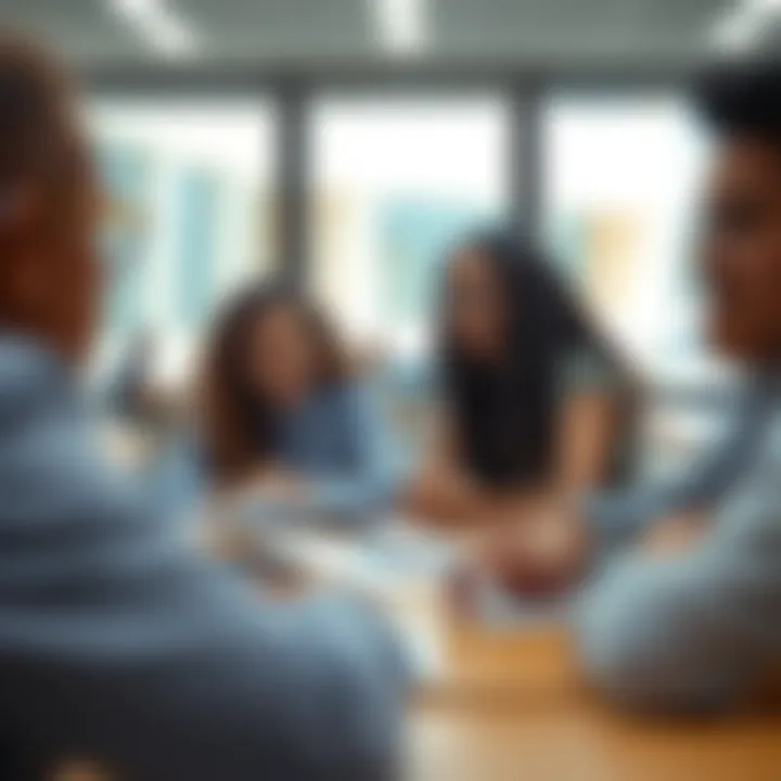 Students engaged in collaborative learning within a modern classroom setting