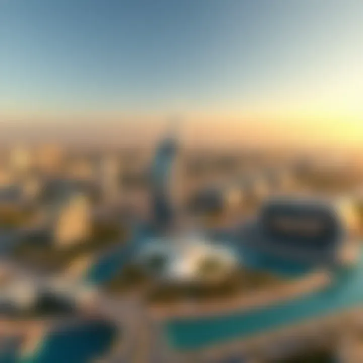 Aerial view of Dubai Internet City showcasing modern architecture and landscape.