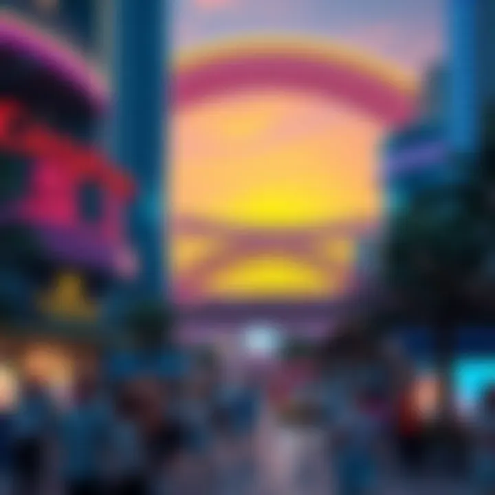 An entertainment complex in Dubai Land bustling with activity and excitement
