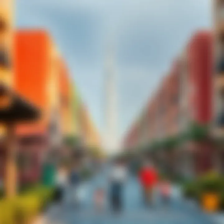 Vibrant residential community in Dubai Land with families enjoying their time