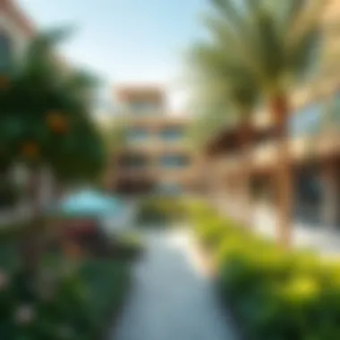 The vibrant community space filled with greenery and tech facilities