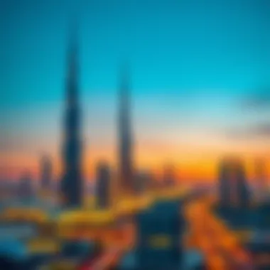 Stunning skyline view of Dubai at sunset