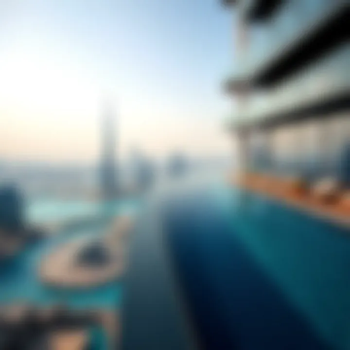 Infinity pool with panoramic city views at a luxury tower