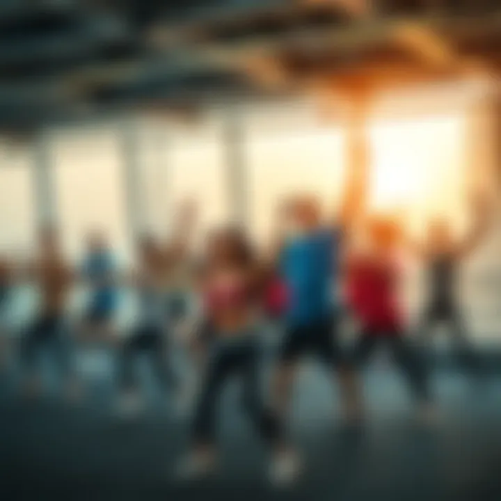 Group fitness class engaging participants in a dynamic exercise routine