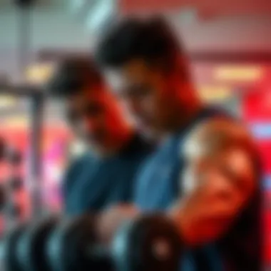 A personal trainer guiding a client through an intense workout session