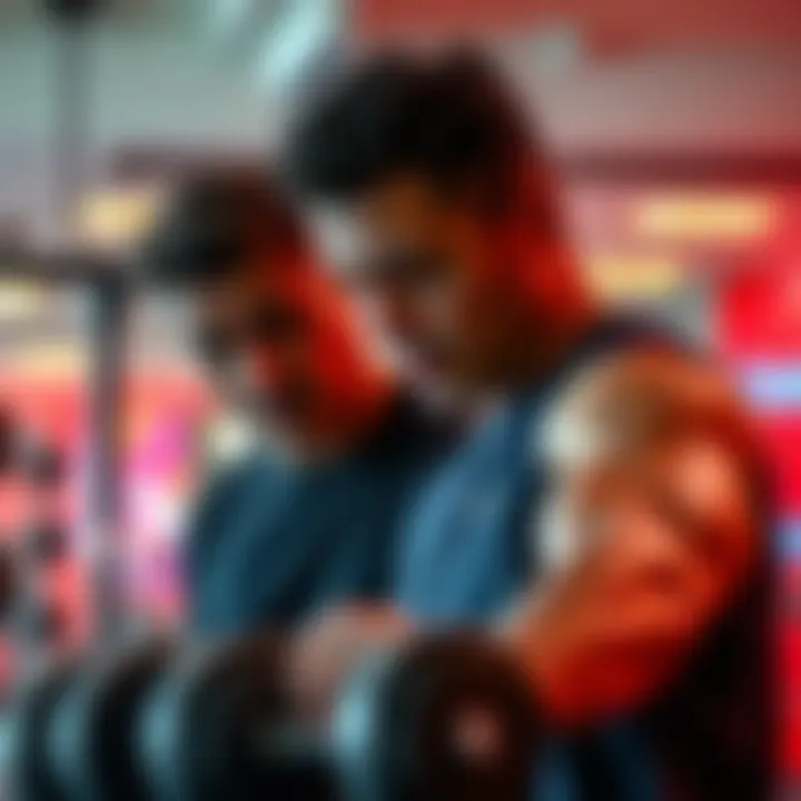 A personal trainer guiding a client through an intense workout session