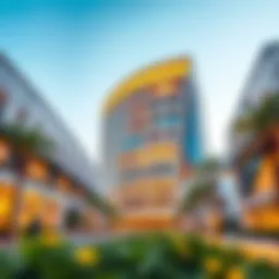 A stunning view of a modern building in Garhoud showcasing sleek lines and innovative design