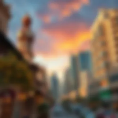 Architectural landscapes contrasting traditional and modern styles