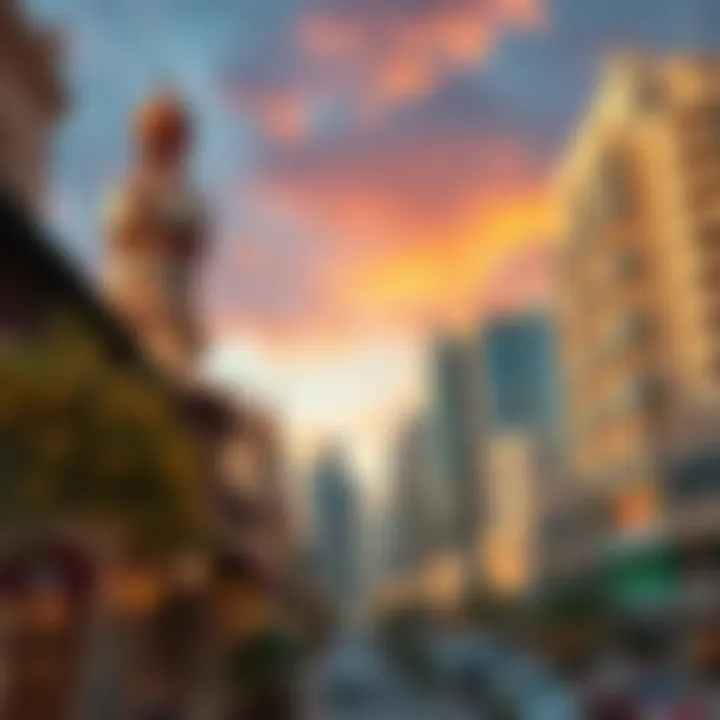 Architectural landscapes contrasting traditional and modern styles