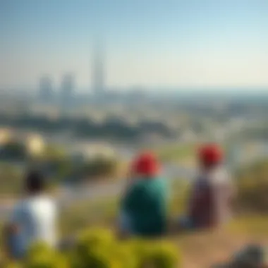 Residents enjoying recreational activities with a scenic backdrop