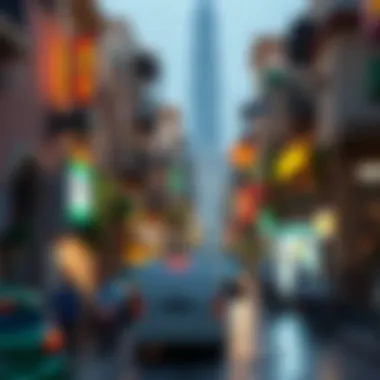 The vibrant streets of Jafiliya filled with shops and cafes, highlighting community life