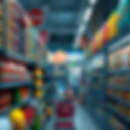 Interior view of JBR Supermarket showcasing diverse product aisles