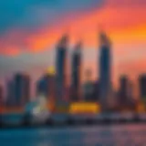 Breathtaking Skyline of JBR Towers Stunning skyline view showcasing JBR Towers at sunset