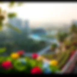 A panoramic view of JLT Park showcasing lush greenery and serene pathways