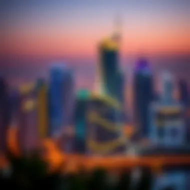 Illuminated Skyline of Jumeirah Lake Towers Night view of Jumeirah Lake Towers with illuminated skyline