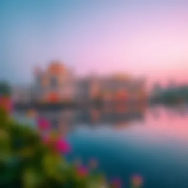 The serene water reflections of Lake Palace Tecom surrounded by greenery