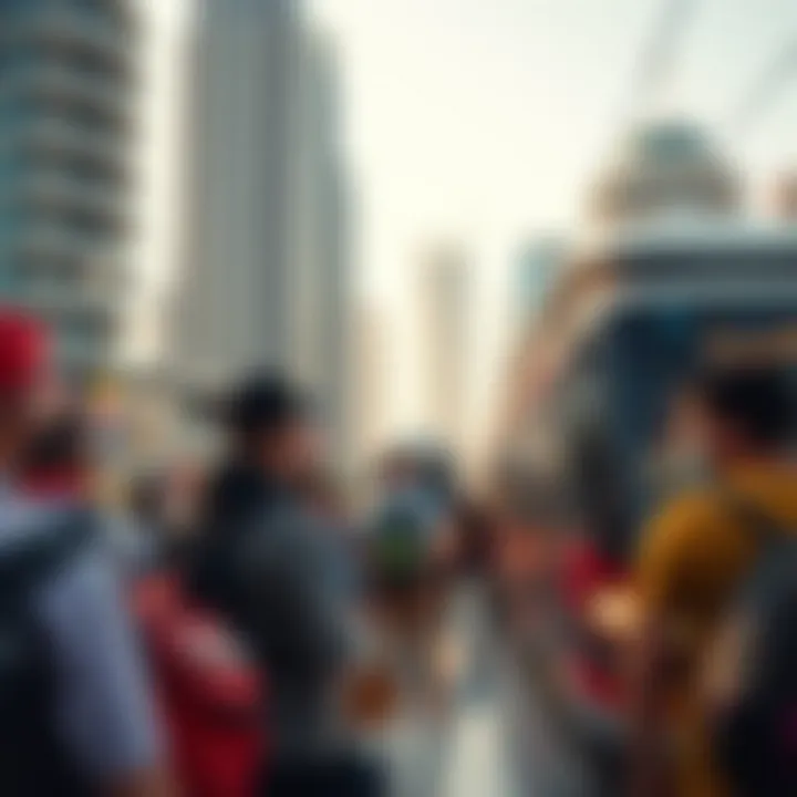 Passengers waiting at Marina Towers Tram Station, illustrating its role in urban mobility