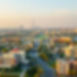 A panoramic view of Meydan showcasing its skyline and greenery