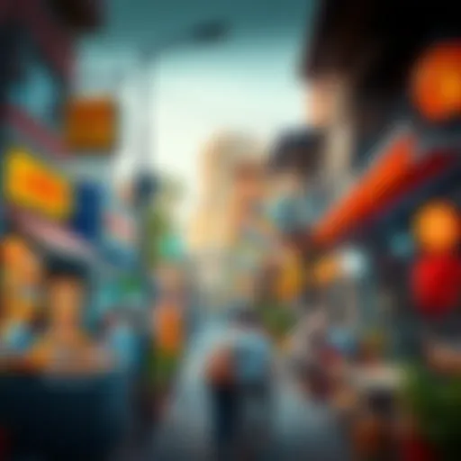 A vibrant street view showcasing various restaurants in Muhaisnah