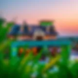 Stunning Ranch Restaurant Ambiance A panoramic view of a beautifully designed ranch restaurant in Dubai, showcasing its unique architecture and outdoor seating.