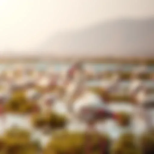 Flamingos wading in the wetlands of Ras Al Khor