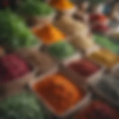 Colorful display of local herbs and spices at the market