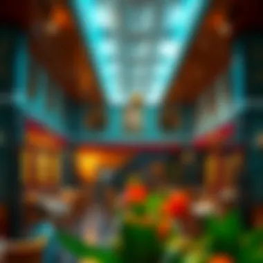 The vibrant interior design of Saravana Bhavan reflecting South Indian culture.