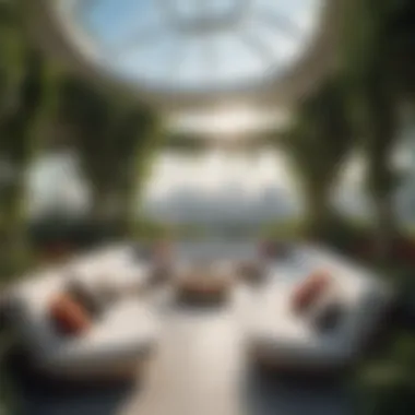 Panoramic Seating in the Sky Garden Panoramic view of the Sky Garden featuring seating areas