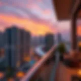 Luxurious Sunset View from a Residence Balcony Luxurious sunset view from a residence balcony in Dubai