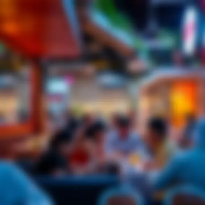 A Bustling Dining Experience Diners enjoying a meal in a bustling restaurant environment