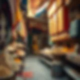 Traditional market scene in Deira, showcasing vibrant textiles and spices