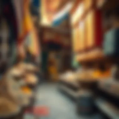 Traditional market scene in Deira, showcasing vibrant textiles and spices