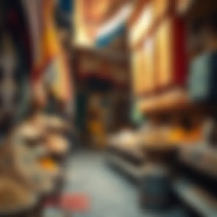 Traditional market scene in Deira, showcasing vibrant textiles and spices