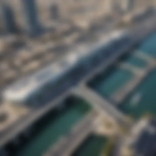 Aerial view of Dubai Creek Harbour Metro station showcasing modern architecture