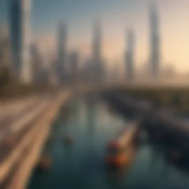 Dubai Skyline with Metro Integration The Dubai skyline with the Creek Harbour Metro in the foreground