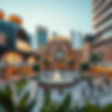 A modern town square serving as a community hub