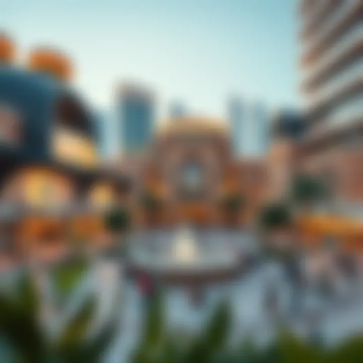 A modern town square serving as a community hub