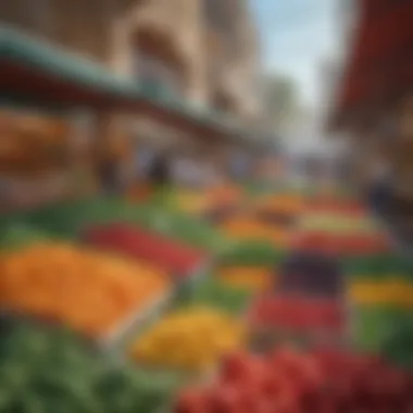 Vibrant Fresh Produce at Ras Al Khor Market A bustling scene of fresh produce stalls at Ras Al Khor