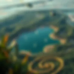 Aerial view of a serene lake in Dubai surrounded by lush greenery