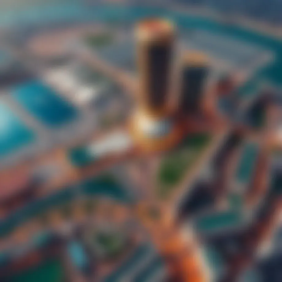 Aerial view of Majan showcasing its urban layout