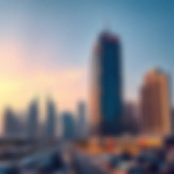 Lootah Building in Dubai's Vibrant Skyline A panoramic shot capturing the Lootah Building against Dubai's skyline