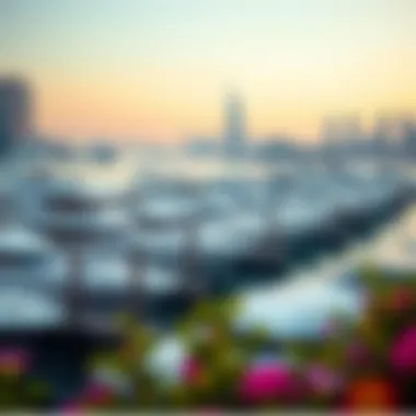 Luxurious yachts docked at the marina with scenic views